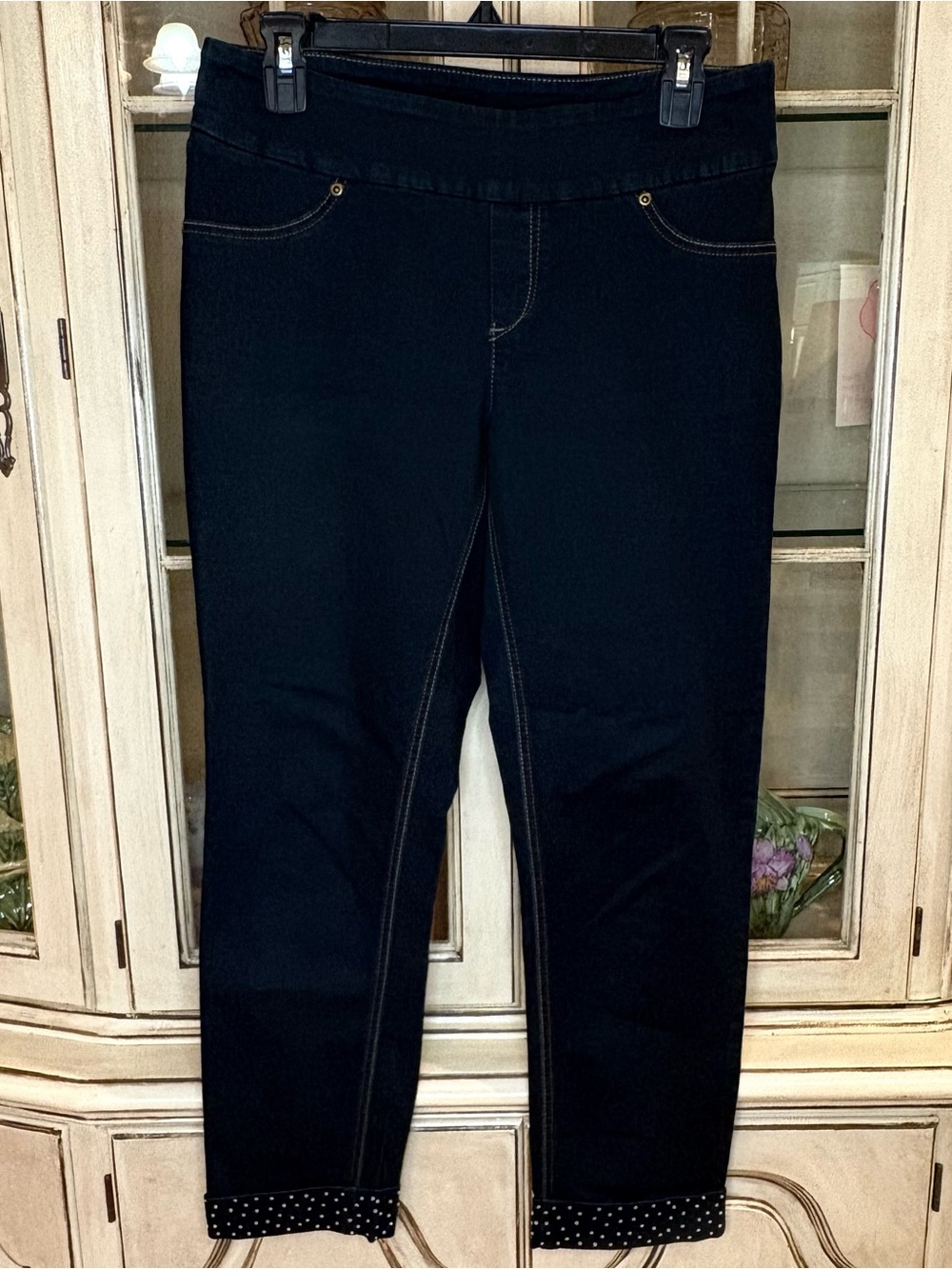 Peck & Peck Dark Rinse Straight Leg Jeans with Embellished Cuffs
